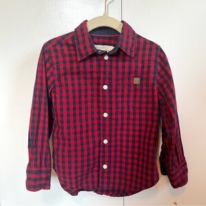 H&M Red and Navy Blue Boys Size 2-3 2T 3T Button Down Checkered Plaid Shirt